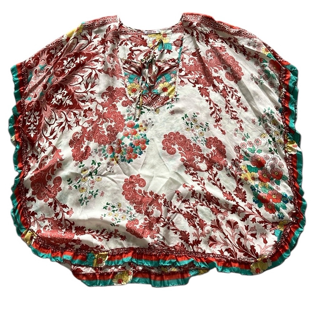 Johnny Was Ruffle Sleeve Floral Top Shirt Tunic 100% Silk Women’s Medium‎